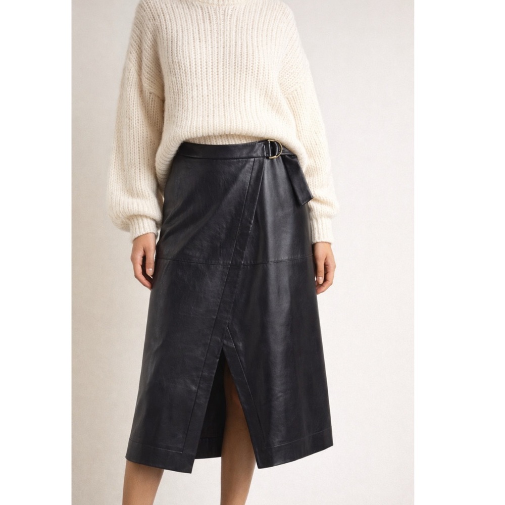 Ted Baker Elii Faux Leather Midi Wrap Skirt in Navy Blue - Picture 12 of 13
